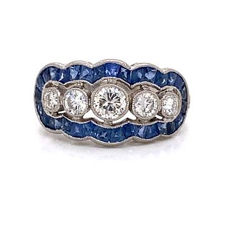 Platinum 5 Diamond Sapphire Ring