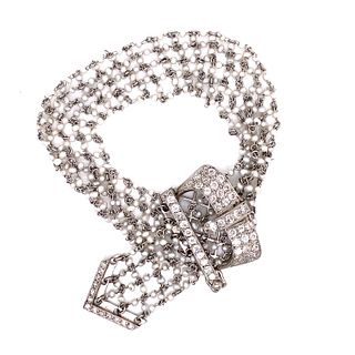 Platinum Diamond Micro Pearl Buckle Bracelet