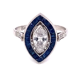Platinum Marquise Sapphire Diamond Ring