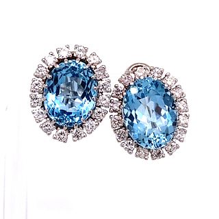 18k Aquamarine Diamond Clip Earringsت
