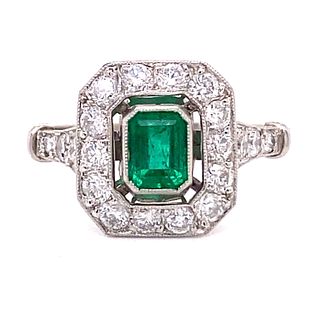 Platinum Diamond Colombian Emerald Ring