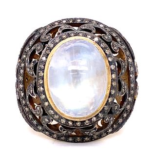 Silver & Gold White Sapphire Diamond Ring