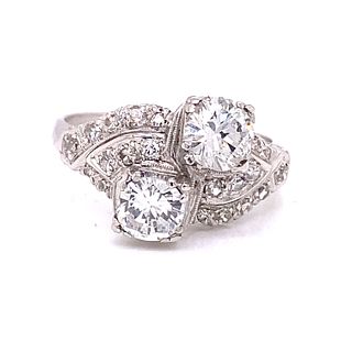 Art Deco Platinum Diamond Crossover Engagement Ring