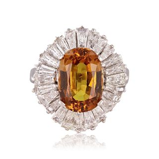 14KT UNHEATED Yellow Orange Sapphire and Diamond Ring (GIA CERTIFIED)