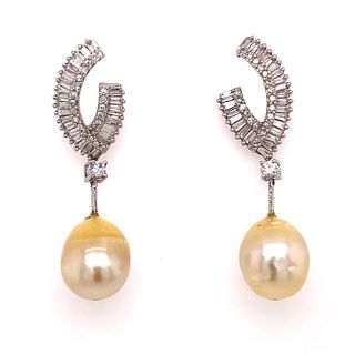 18k Diamond Pearl Drop Earringت