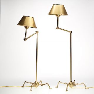 Pair "Essex" brass tripod reading lamps