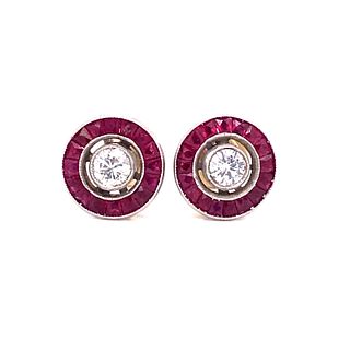 Platinum Diamond Ruby Target Earrings