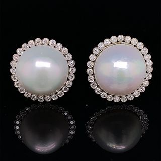 18k Diamond South Sea Pearl Clip Earrings