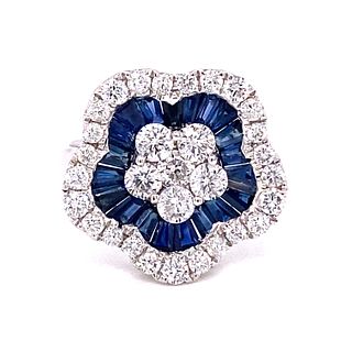 18k Sapphire Diamond Flower Ring