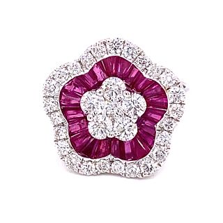 18k Ruby Diamond Flower Ring