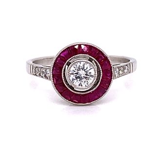 Platinum Diamond Ruby Target Ring