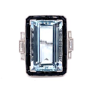 Platinum Aqua Onyx Diamond Ring