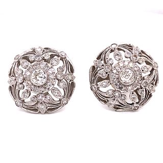 1920ص Platinum Diamond Round Earrings
