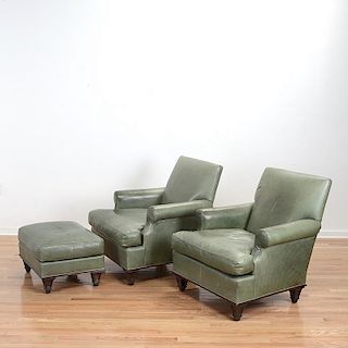 Pair Hickory Chair Co. leather club chairs