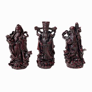 3 Carved Mahogany Feng Shui Gods of Wealth
