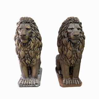 Pair of Monumental Stone Lion Statues