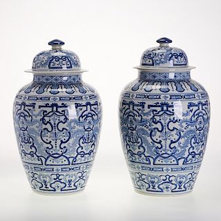 Pair large Chinese blue and white ginger jars