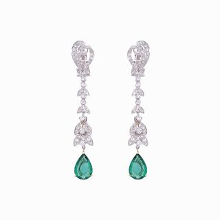Platinum Emerald And Diamond Earrings