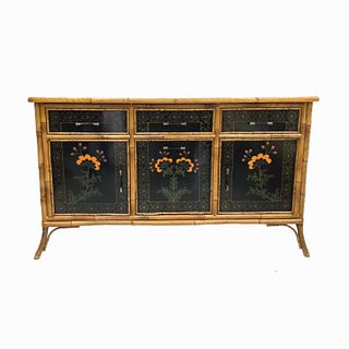 Bamboo Chinoiserie Style Lacquer Side Cabinet