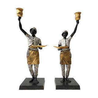 Pair of African Bronze Statues / Candlesticks