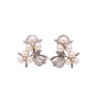 Diamond And Pearl Earrings Set In 14 Karat
