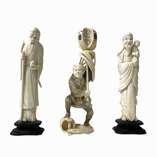 3 Carved Bone Chinese Sculptures