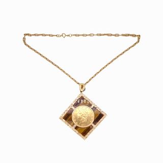 14 Karat Yellow Gold circa 1904 Coin Necklace