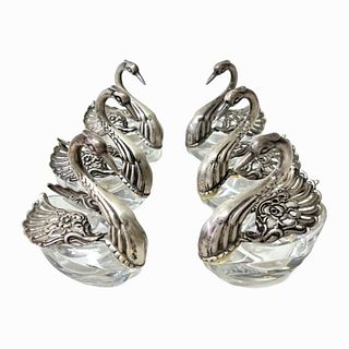 Silver Plated and Crystal Salt and Pepper Swans