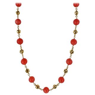 Tiffany & Co. Coral 18K Yellow Gold Bead Necklace