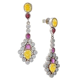 7.34 Carat White Yellow Purple Diamond Earrings