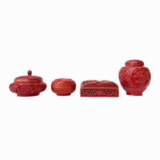 Lot of Chinese Antique Carved Cinnabar Lacquer