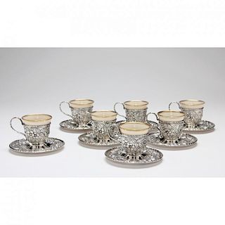 S. Kirk & Son "Repousse" Sterling Silver Demitasse Cups & Saucers