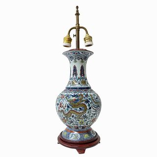 Chinese Porcelain Lamp with Dragons