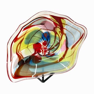 Robinson Scott Colorful art Glass Ruffle Bowl