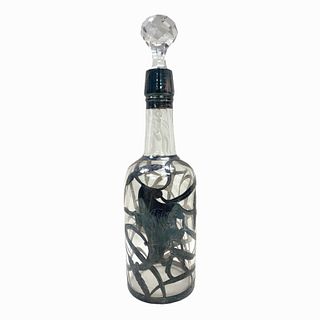 Antique Glass Bottle with Silver Overlay