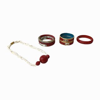 Chinese Cinnabar Lacquer and Cloisonne Bracelets