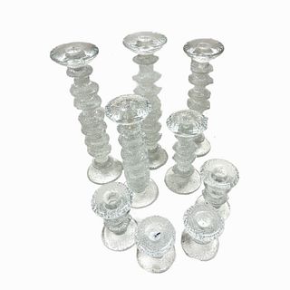 Set of 9 Timo Sarpaneva Glass Candlesticks