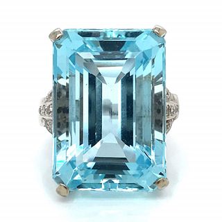 45.00 Ct Aqua And Diamond Art Deco Ring