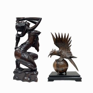 Pair of Contemporary Carved Wood Sculptures