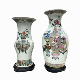 2 Celadon Glazed Chinese Porcelain Vases