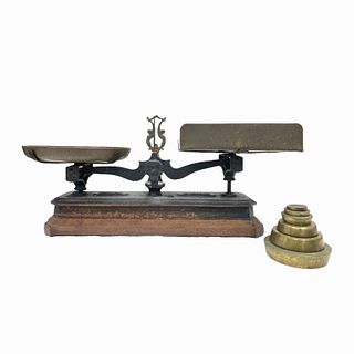 Antique Metal Scale with Counter Weights