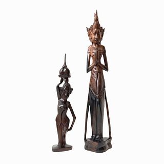 Taiwanese Carved Wood Female Figures