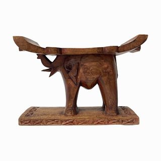 African Carved Wood Elephant Stool