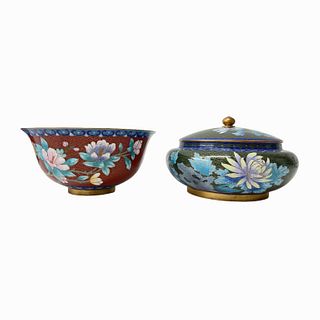 Pair Vintage Chinese Cloisonne Bowls