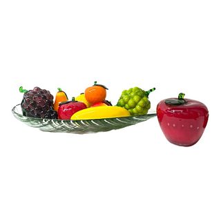 Glass Fruit Bowl with Painted Glass Fruit