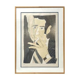 Carl N. "Man with Cigarette". Signed. Lithograph.