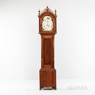Cherry and Birch Inlaid Tall Case Clock