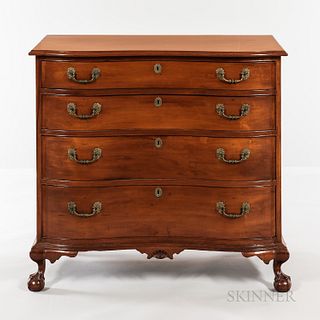 Chippendale Carved Cherry Serpentine Chest of Four Drawers