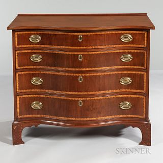 Inlaid Cherry Serpentine Chest of Four Drawers