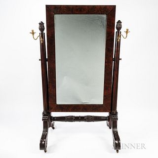 Classical Carved Mahogany Cheval Mirror